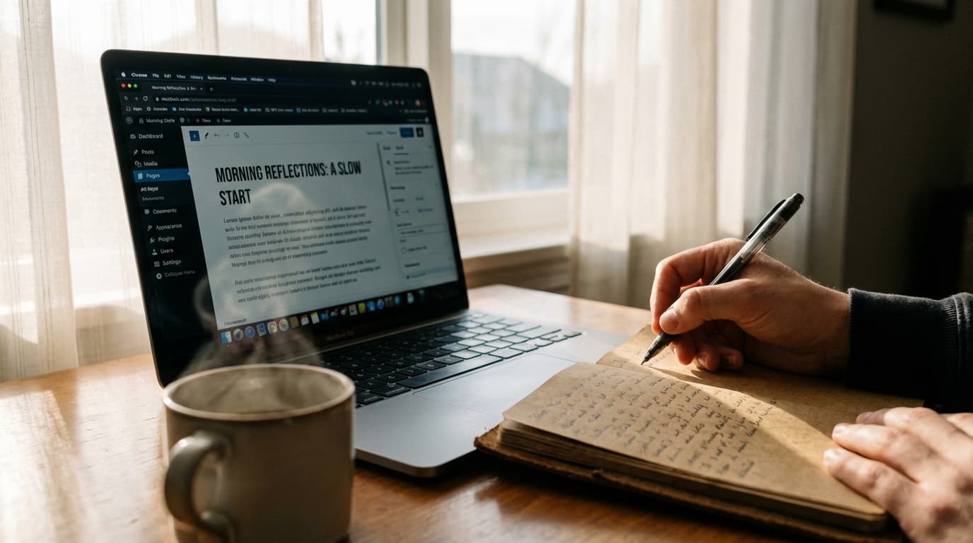 Person writing in a notebook next to a laptop