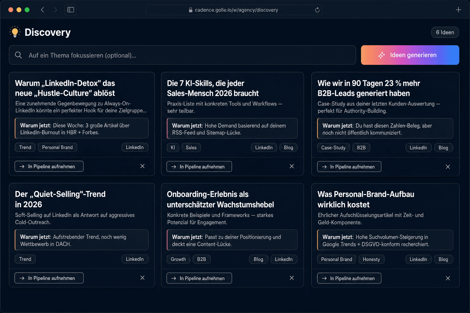 Cadence — KI-Content-Autopilot für LinkedIn & Blog: Screenshot 1