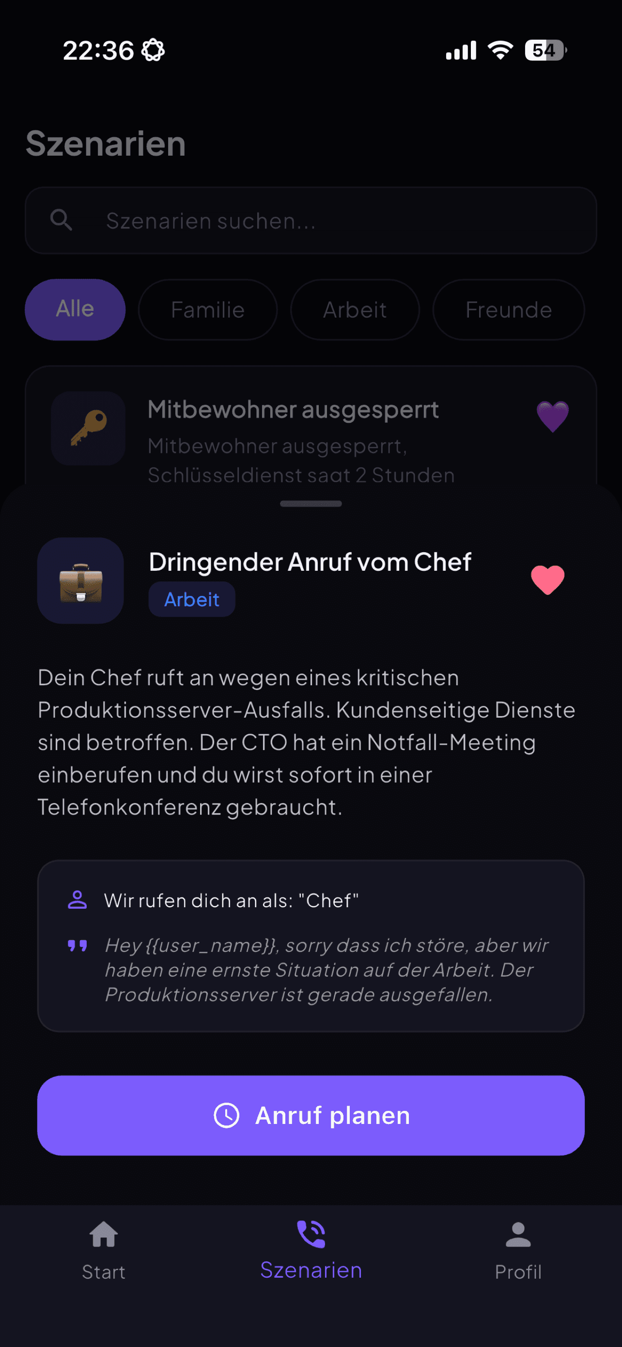 ExcuseApp — KI-gestützte Escape-Calls: Screenshot 3