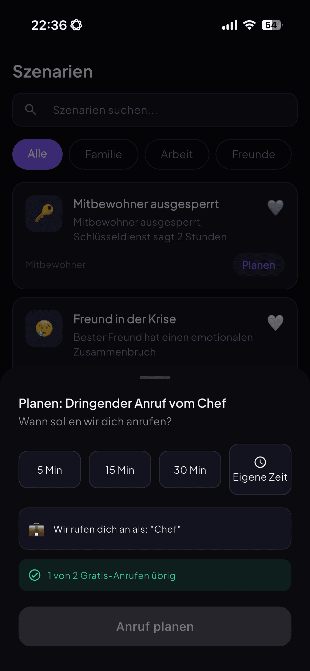 ExcuseApp — KI-gestützte Escape-Calls: Screenshot 4