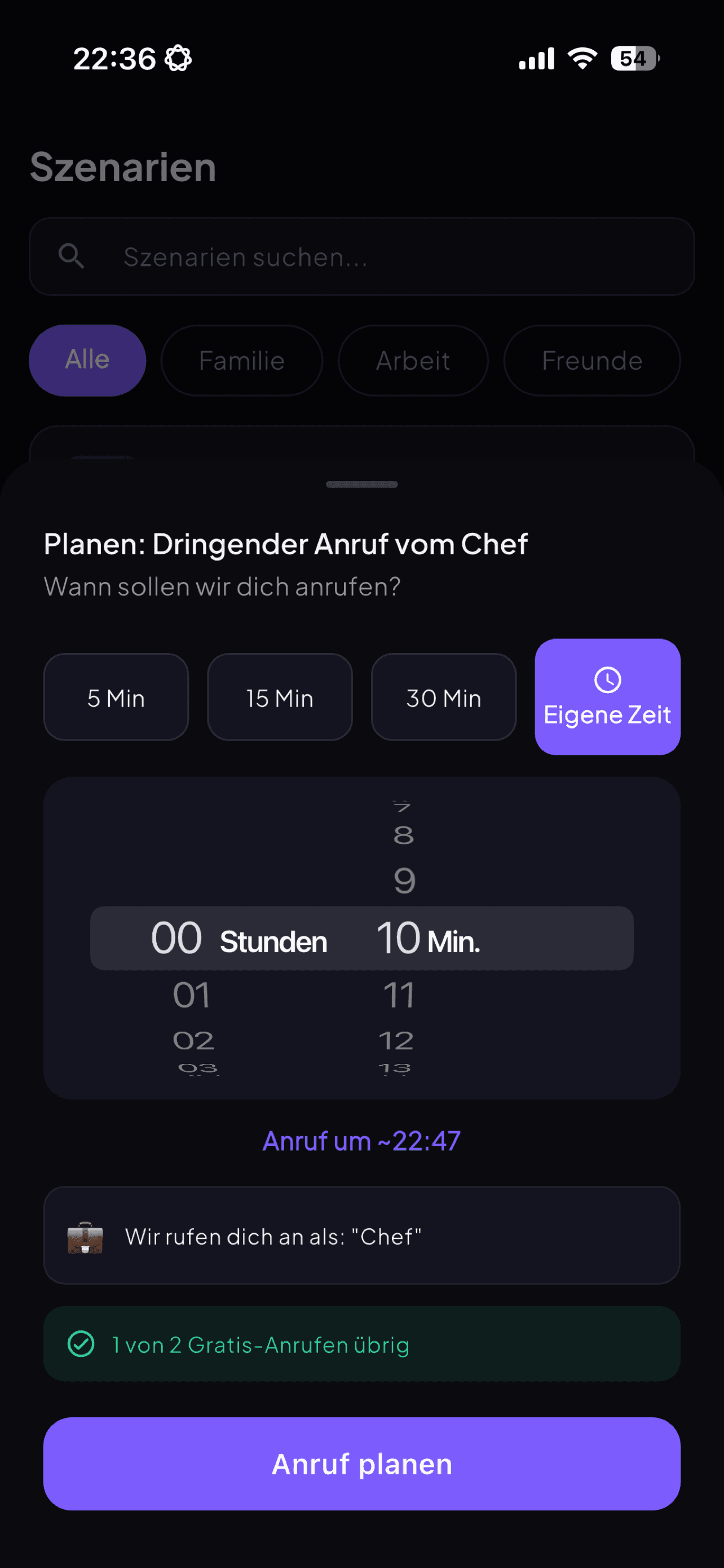ExcuseApp — KI-gestützte Escape-Calls: Screenshot 5